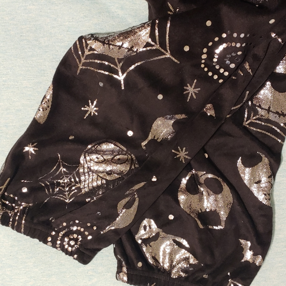 Disney Black Pajama Pants with Silver Halloween Skull & Web Print - Picture 5 of 9